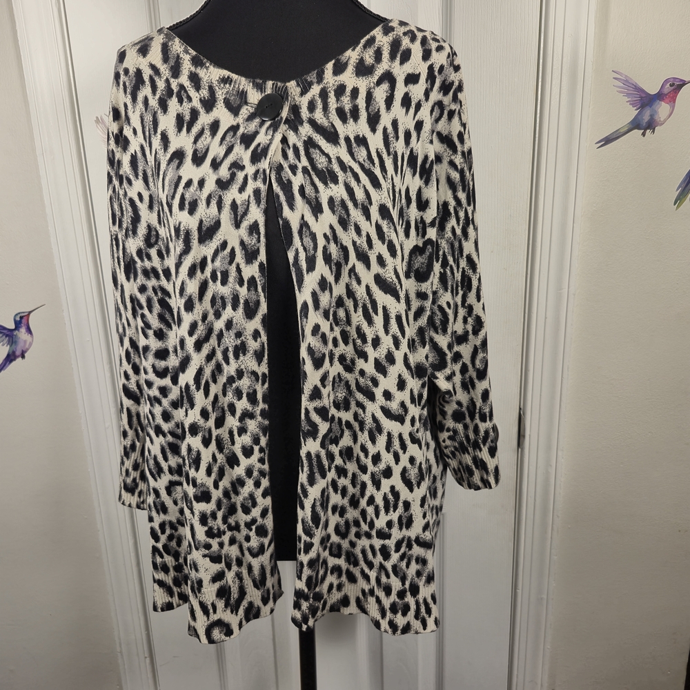 Leopard Print Silk Blend Long Cardigan 1X Luxe Mob Wife Duster Knit Indie Sleaze - Picture 3 of 7